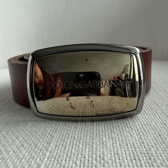 Dolce & Gabbana Brown Leather Belt with Silver Buckle - Picture 1 of 9
